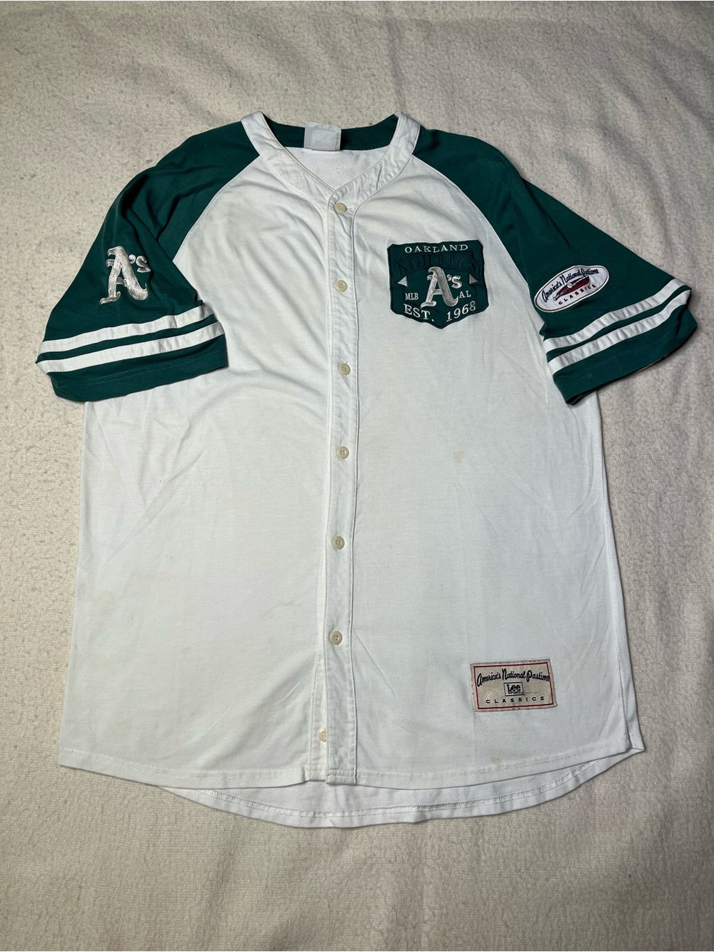 Vintage 00s Lee Sport MLB Oakland Athletics White Button Jersey Mens XL 90s Y2K